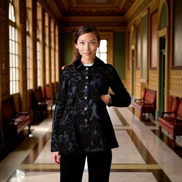 Free People Jackets & Blazers - Free People Jacket Womens Size 2 Navy Paisley Peplum Velvet Floral Buttoned Boho